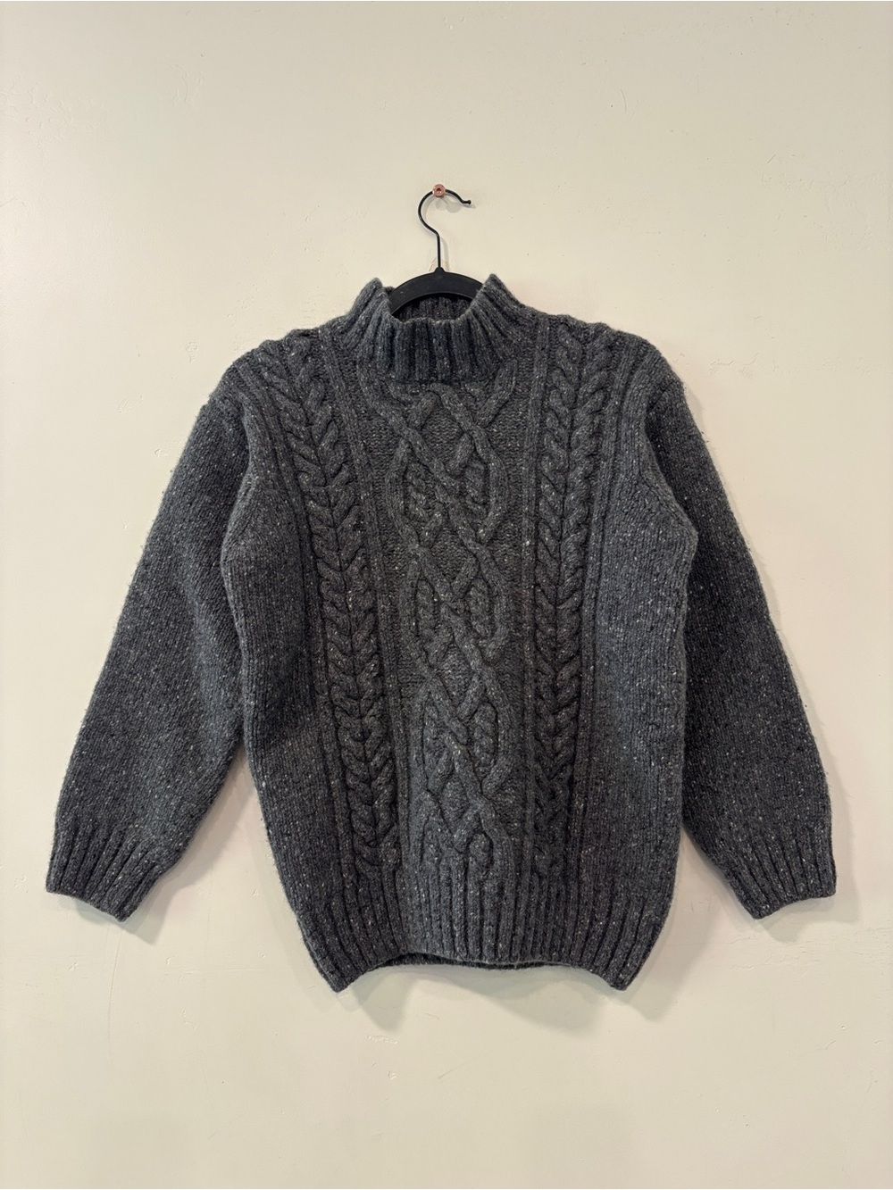 Classic Cable Knit Mock Neck Sweater - Dark Gray